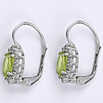 Stříbrné náušnice Kate, přírodním olivín a čiré zirkony, NK 1480