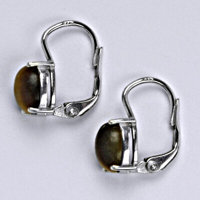 Zlaté náušnice, přírodní tygří oko, bílé i žluté zlato - NK 1245