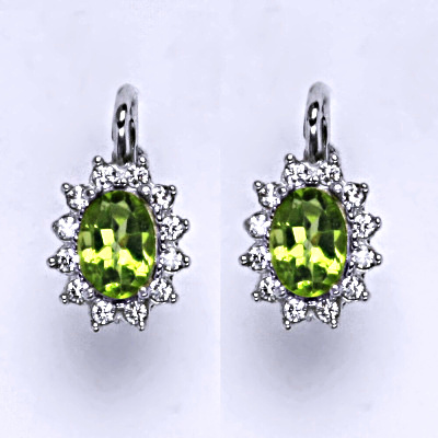 Stříbrné náušnice Kate, přírodní olivín a čiré zirkony, stříbro, NK 1480 