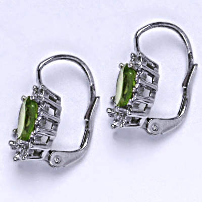 Stříbrné náušnice Kate, přírodní olivín a čiré zirkony, stříbro, NK 1480 