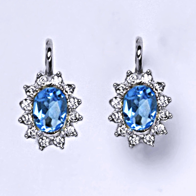 Stříbrné náušnice Kate, přírodní topaz swiss a čiré zirkony, stříbro, NK 1480 