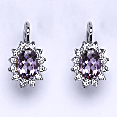 Stříbrné náušnice Kate, přírodní ametyst světlý a čiré zirkony, stříbro, NK 1480 