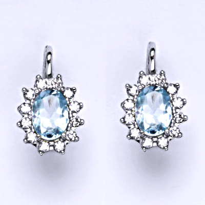 Stříbrné náušnice Kate, přírodní topaz sky a čiré zirkony, stříbro, NK 1480