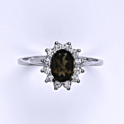 Stříbrný prsten Kate, přírodní záhněda, čiré zirkony, T 1480