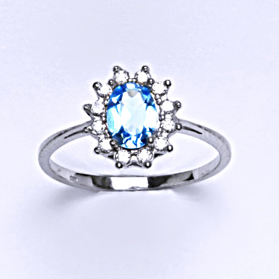 Stříbrný prsten Kate, přírodní topaz swiss, čiré zirkony, T 1480 