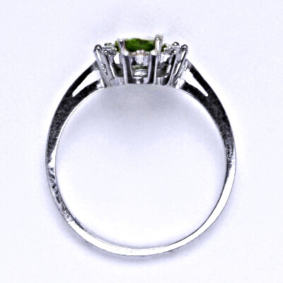 Stříbrný prsten Kate, přírodní olivín, čiré zirkony, T 1480 