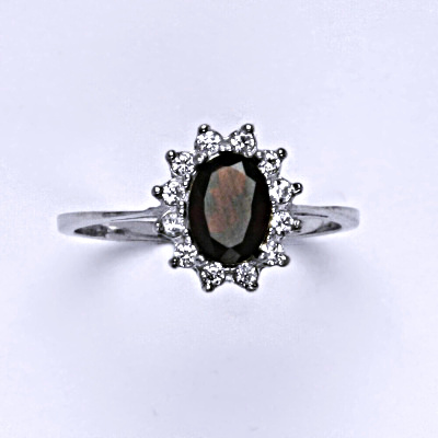 Stříbrný prsten Kate, přírodní granát, čiré zirkony, T 1480