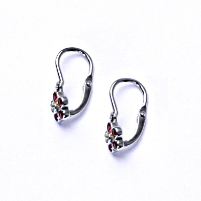 Stříbrné náušnice, syntetický rubín, kytička, dětské náušnice, NK 1384 