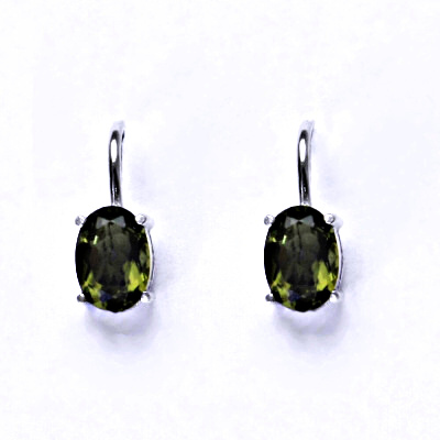 Stříbrné náušnice, přírodní vltavín 7x5 mm - NK 1246