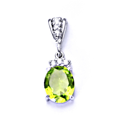 Stříbrný přívěsek, přírodní olivín, čiré zirkony, přívěšek ze stříbra, P 1497/2