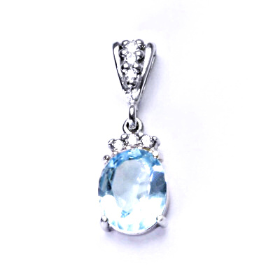 Stříbrný přívěsek,přírodní topaz sky,čiré zirkony, přívěšek ze stříbra, P 1497