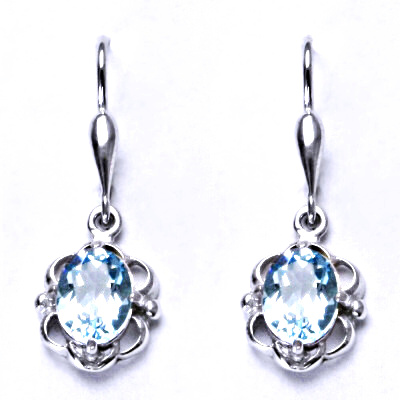 Stříbrné náušnice,přírodní topaz sky,náušnice na patent, NK 1140/20