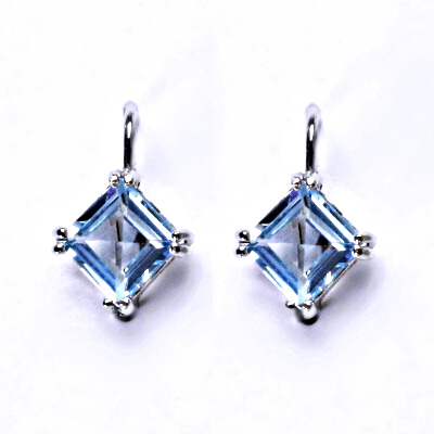 Stříbrné náušnice, přírodní topaz sky, náušnice na klapku, NK 1258