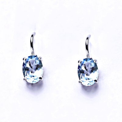 Stříbrné náušnice, přírodní topaz sky 7x5 mm - NK 1246 