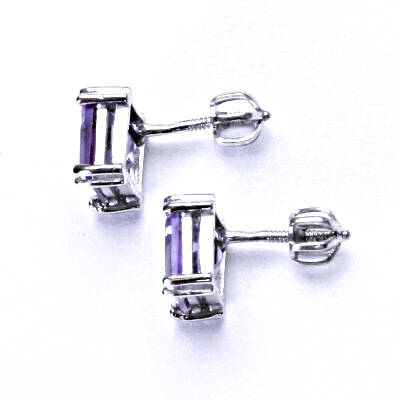 Stříbrné náušnice, přírodní ametyst světlý, náušnice na šroubek, NŠ 1258