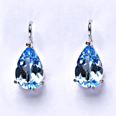 Stříbrné náušnice, kapky, přírodní topaz sky, náušnice na klapku, NK 1360