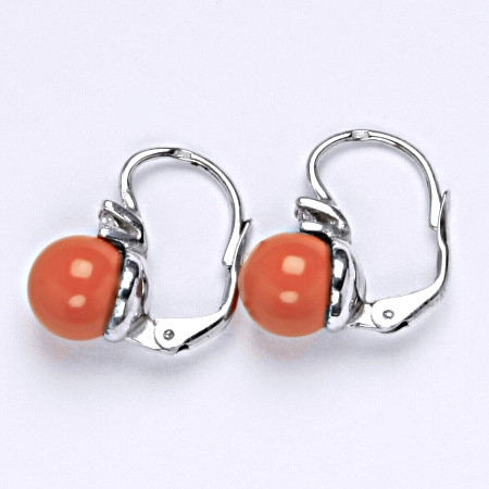 Zlaté náušnice, bílé i žluté zlato, Swarovski perla coral - NK 1207