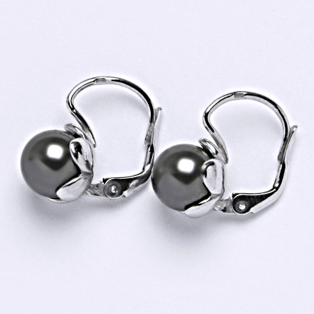 Stříbrné náušnice Swarovski perly dark gray 8 mm NK 1351