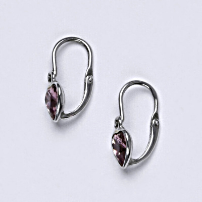 Stříbrné náušnice, srdce, s krystalem Swarovski light ametyst NK 1315 