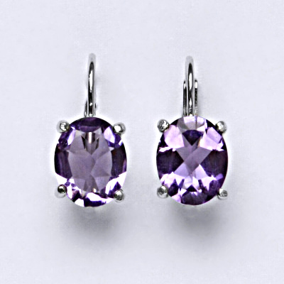 Stříbrné náušnice, přírodní ametyst světlý, 10 x 8 mm, NK 1467
