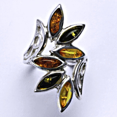 Stříbrný prsten s přírodními jantary, prsten ze stříbra, jantar 6,30 g