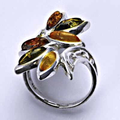 Stříbrný prsten s přírodními jantary, prsten ze stříbra, jantar 6,30 g
