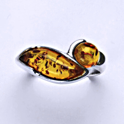 Stříbrný prsten s přírodními jantary, prsten ze stříbra, jantar 4,15 g