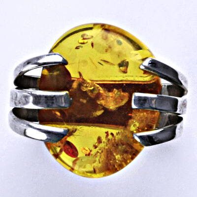 Stříbrný prsten s přírodním jantarem, prsten ze stříbra, jantar, 9,23 g