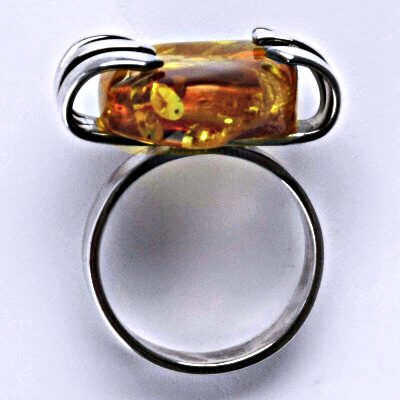 Stříbrný prsten s přírodním jantarem, prsten ze stříbra, jantar, 9,23 g