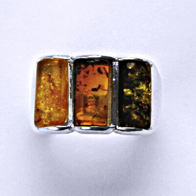 Stříbrný prsten s přírodními jantary, prsten ze stříbra, jantar, 5,41g
