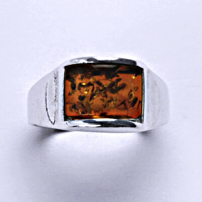 Stříbrný prsten s přírodním jantarem, prsten ze stříbra, jantar, 4,99 g 