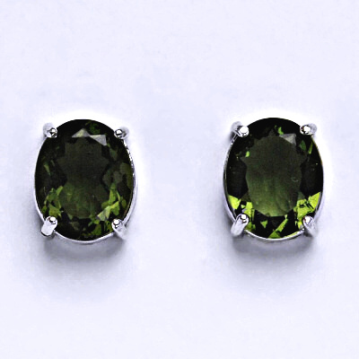 Zlaté náušnice s přírodním vltavínem 10x8 mm, bílé i žluté zlato - NŠ 1242