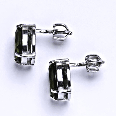 Zlaté náušnice s přírodním vltavínem 10x8 mm, bílé i žluté zlato - NŠ 1242