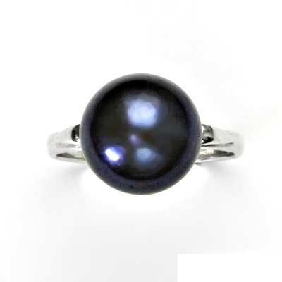 Stříbrný prstýnek, přírodní perla černá velká, prsten ze stříbra, T 1510 