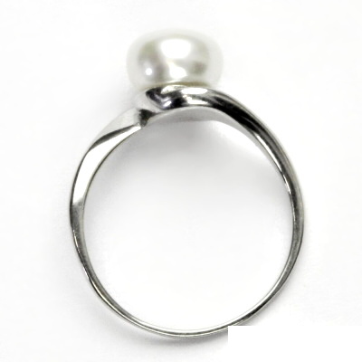 Stříbrný prsten, přírodní říční perla bílá, prstýnek ze stříbra, T 1432