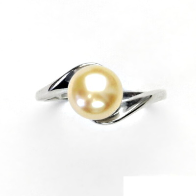 Stříbrný prsten, přírodní říční perla lososová, prstýnek ze stříbra, T 1432