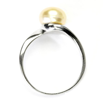 Stříbrný prsten, přírodní říční perla lososová, prstýnek ze stříbra, T 1432