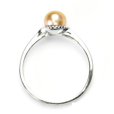 Stříbrný prsten,přírodní říční perla lososová, 5,5 mm,prstýnek ze stříbra,T 1356