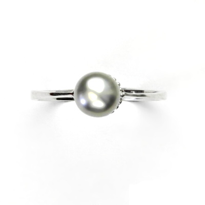 Stříbrný prsten, přírodní říční perla stříbrná 8 mm, prstýnek ze stříbra, T 1356 