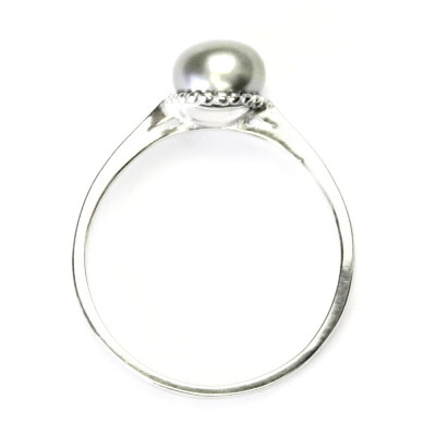 Stříbrný prsten, přírodní říční perla stříbrná 8 mm, prstýnek ze stříbra, T 1356 
