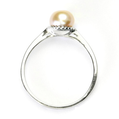 Stříbrný prsten, přírodní říční perla lososová 6 mm, prstýnek ze stříbra, T 1356 