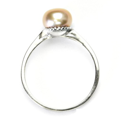 Stříbrný prsten, přírodní říční perla růžová 8 mm, prstýnek ze stříbra, T 1356