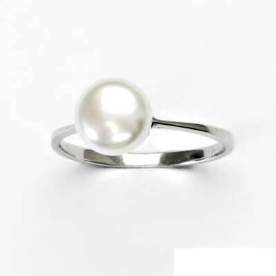 Stříbrný prsten, přírodní říční perla bílá 8 mm, prstýnek ze stříbra, T 1356 