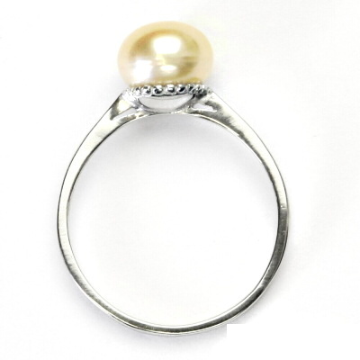 Stříbrný prsten, přírodní říční perla lososová 8 mm, prstýnek ze stříbra, T 1356 