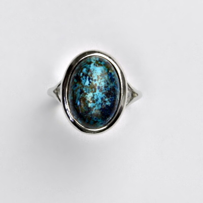 Zlatý prsten, bílé i žluté zlato , přírodní kámen chryzokol - T 1454