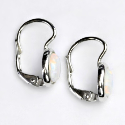 Stříbrné náušnice, bílý syntetický opál - NK 1354 