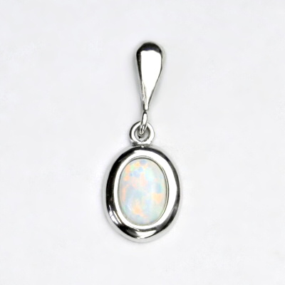 Stříbrný přívěsek, bílý syntetický opál - P 1354 