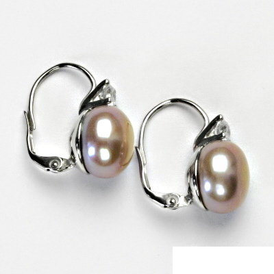 Stříbrné náušnice, přírodní říční perla, růžová, NK 1286