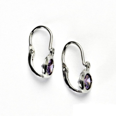Stříbrné náušnice, zirkon ametyst, dětské náušnice, stříbro, NK 1317
