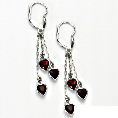 Stříbrné náušnice, Swarovski krytal, siam, srdíčka, stříbro, NK 27/3/1315